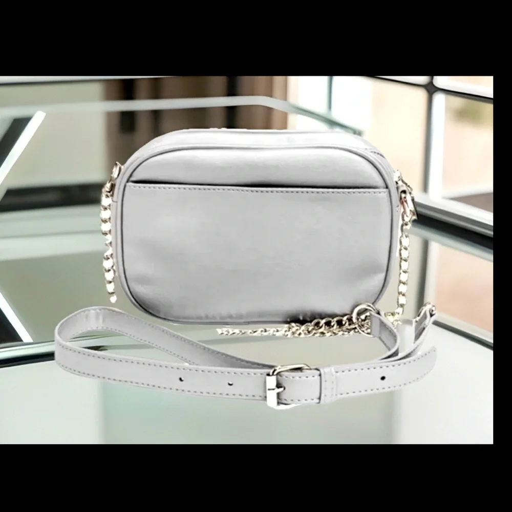 Badgley Mischka Quilted Camera Bag W/Slip Pocket On The Back Metallic Gray NWT
